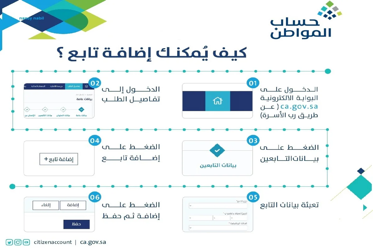 إضافة تابع إلى حساب المواطن